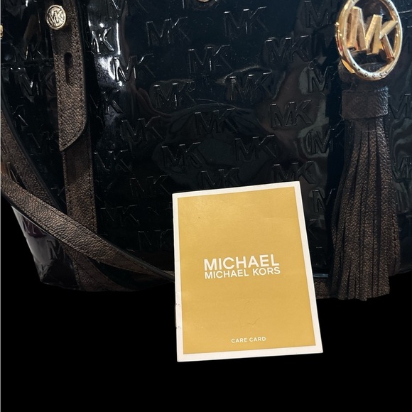 Michael Kors Black Patent Monogram Two-Way Bag - Picture 12 of 13